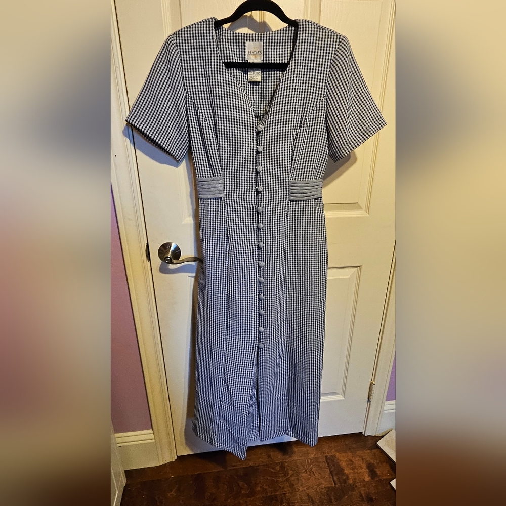 VINTAGE Blue and White Checkered PRAIRIE Dress